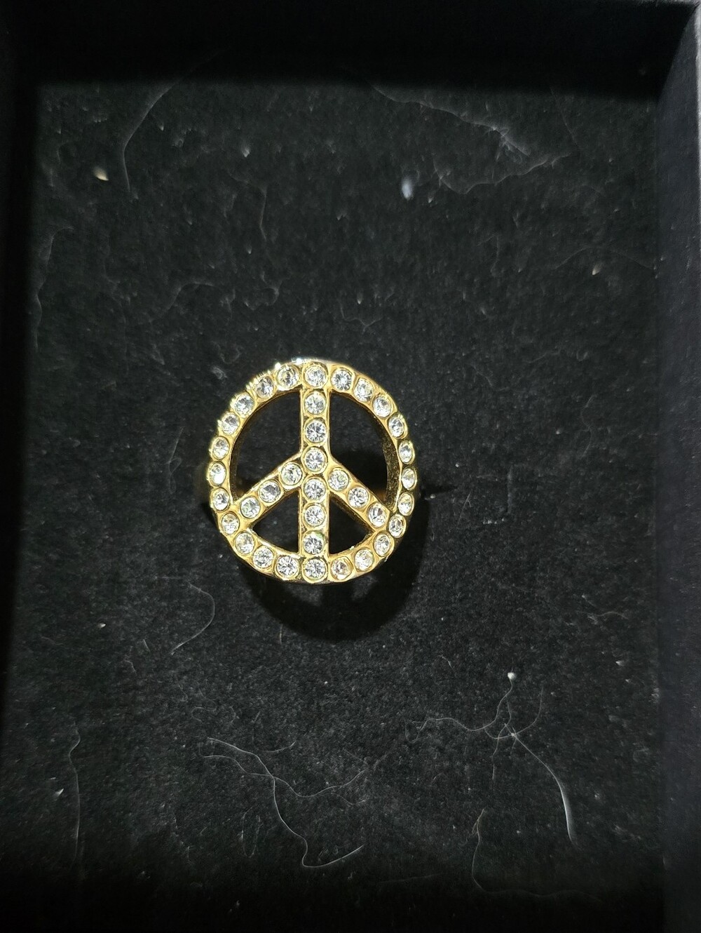 Coach Gold-Tone Crystal Peace Sign Brooch